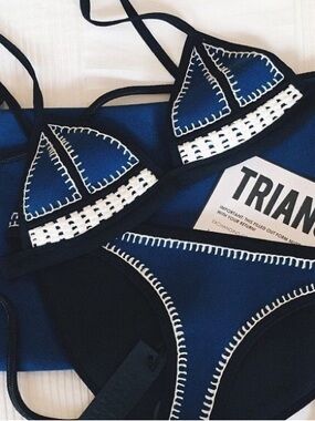 Triangl Navy & Black Crochet-Trim Bikini top
